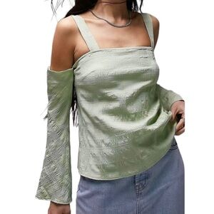 Topshop Light Green Off-Shoulder Tank Top